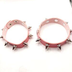 Gothic Pink Spiked Faux Leather Bracelets Set of 2 -New
